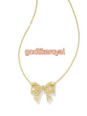 Krista Gold Bow Short Pendant Necklace in White Mix